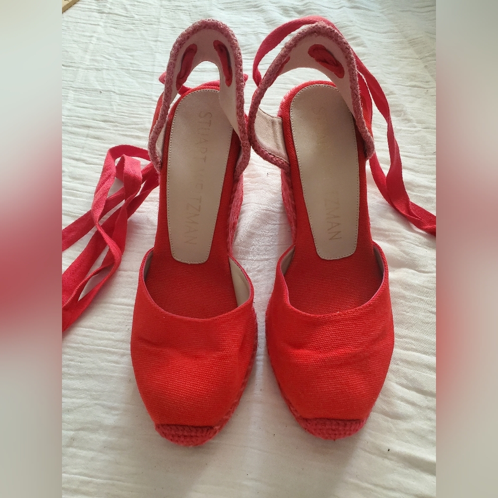 Stuart Weitzman Marguerita Espadrille Wedge Red Women's Shoes Size 6.5 - Picture 5 of 15